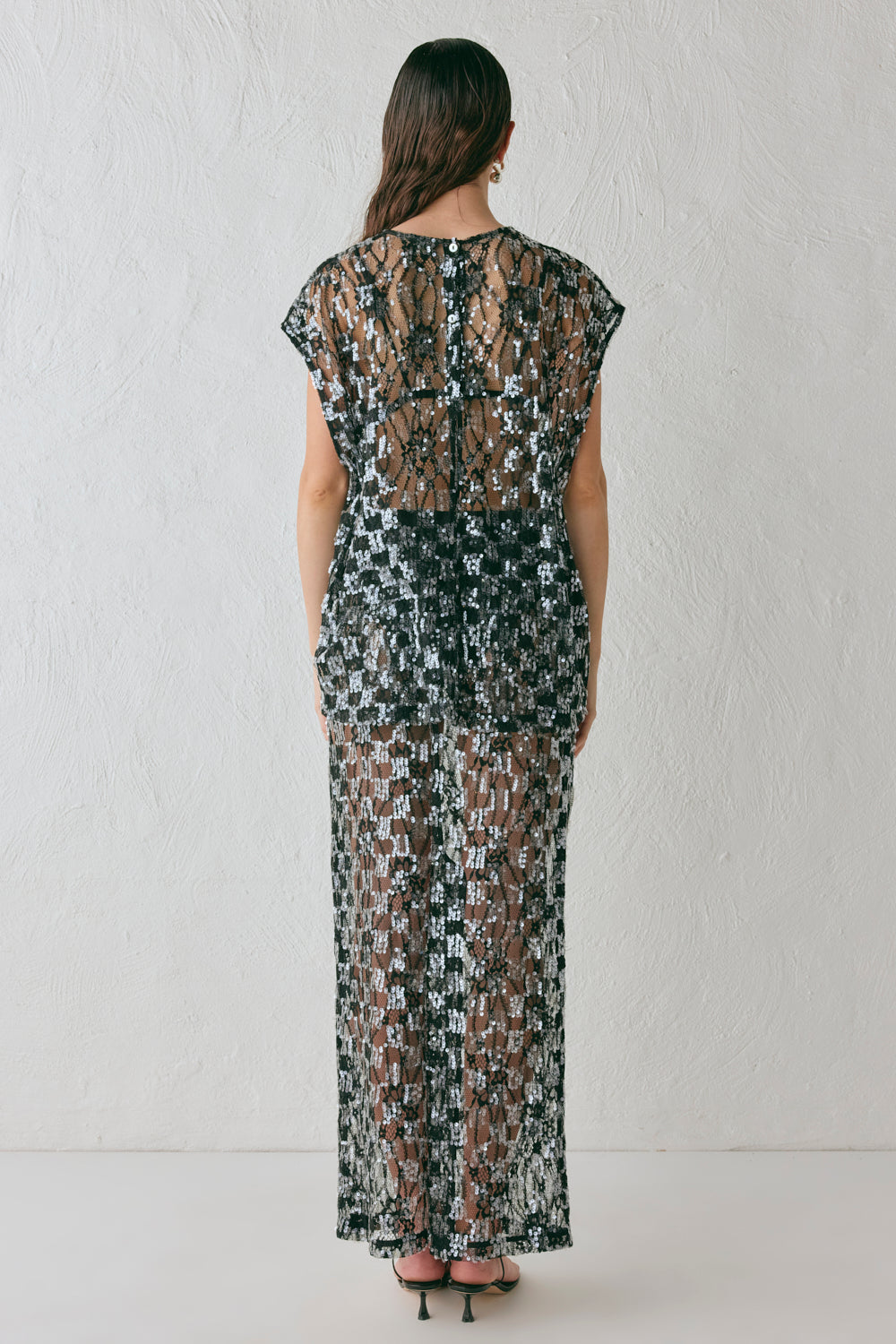 Devyn Sequin Midi Skirt Black