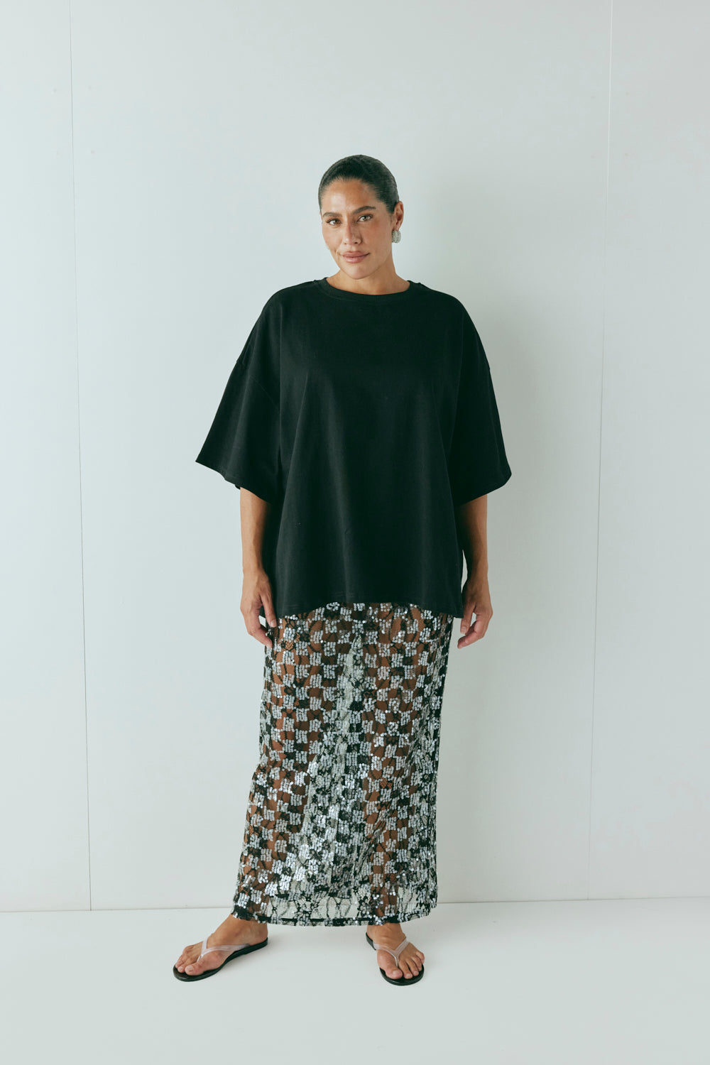 Devyn Sequin Midi Skirt Black