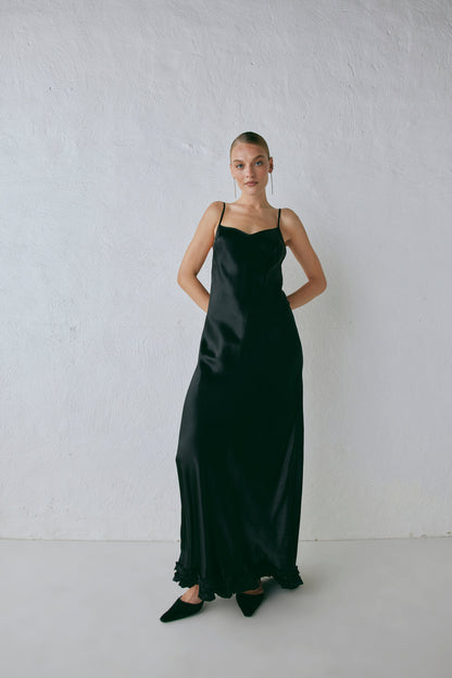 Alber Satin Maxi Dress Black