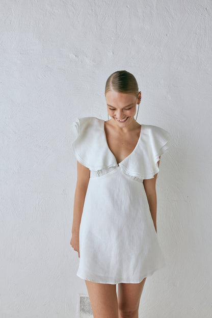 Party Nights Linen Mini Dress White
