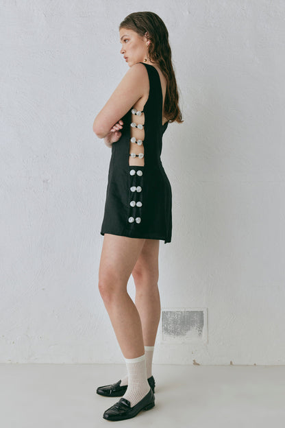 Tia Linen Mini Dress Black