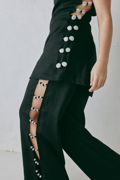 Tia Linen Mini Dress Black