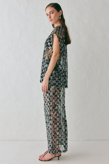 Devyn Sequin Midi Skirt Black