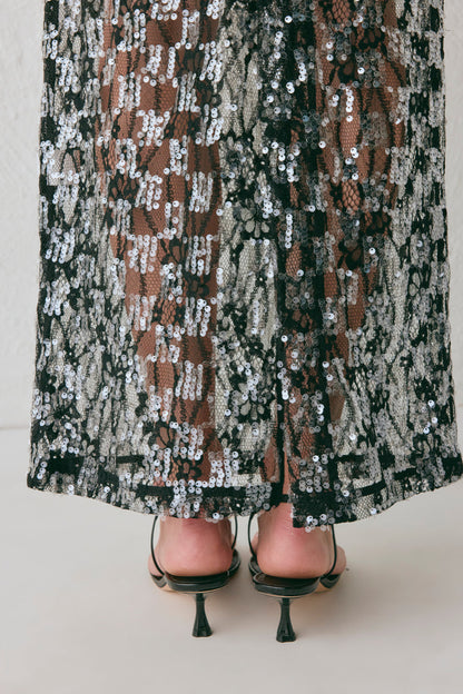 Devyn Sequin Midi Skirt Black