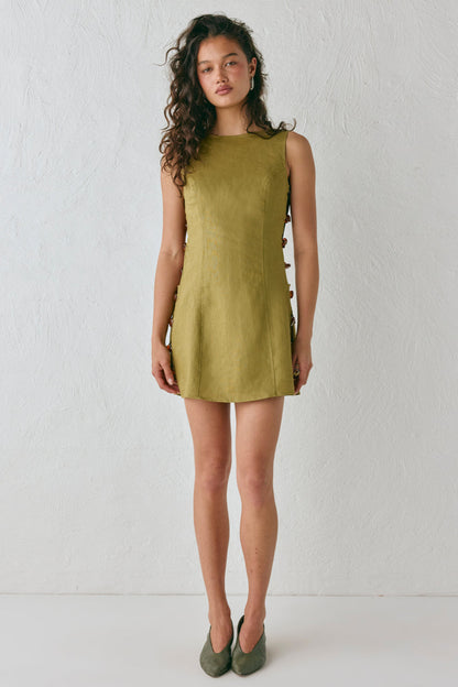 Tia Linen Mini Dress Olive