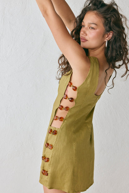 Tia Linen Mini Dress Olive