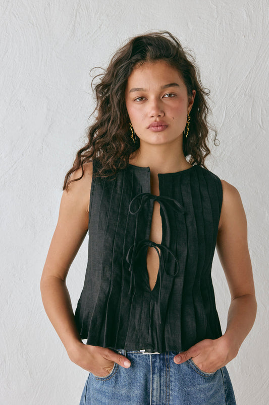 Valeria Linen Top Black