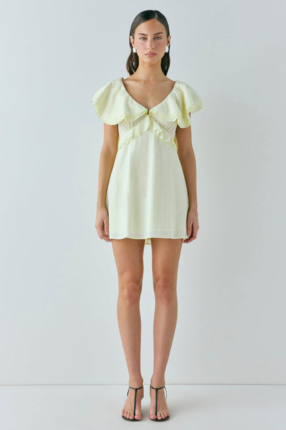 Party Nights Frill Mini Dress Lemon