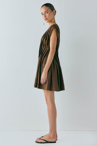 Blanca Linen Mini Dress Chocolate