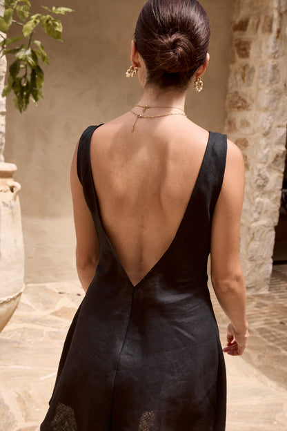Art Of Bloom Linen Bias Cut Mini Dress Black